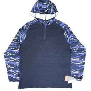 &LORE BY TAHOE RIVER MENS HOODED PULLOVER OUTDOORS SHIRT LONG SLEEVES NAVY PRINT